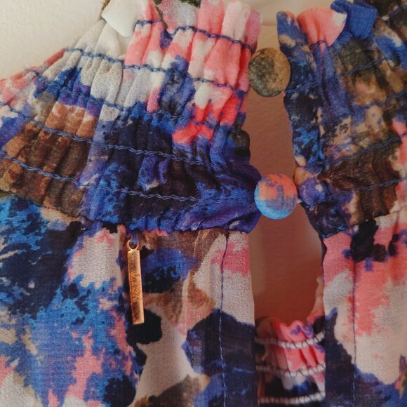 Misa Los Angeles Savanna Dress Floral Print Asymmetrical Ruffle Multicolor M - Picture 9 of 9